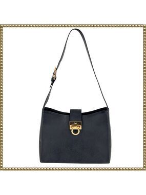Salvatore Ferragamo Black Leather Trifolio Shoulder Bag